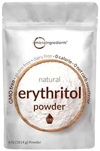 Powdered Erythritol Sweetener, 4 Pounds | Keto & Vegan Friendly | 1:1 Sugar Substitute, No Aftertaste, 0 Calories, Non-Glycemic | Easily Dissolves for Cooking, Baking, or Beverages
