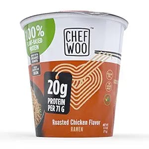 CHEF WOO Roasted Chicken Flavor Ramen Cup Noodles, 2.5 Oz Each (Pack Of 12) by Chef Woo | Vegan Snacks and Meals | Halal | Kosher Protein | Egg-Free and Dairy-Free