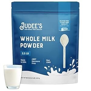 Judee's Pure Whole Milk Powder - 100% Non-GMO, rBST Hormone-Free, Gluten-Free and Nut-Free - Pantry Staple, Baking Ready, Great for Travel, Easy to Store and Shelf Stable - Made in USA - 2.5 lb (40oz)