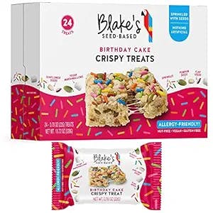 Blake’s Seed Based Crispy Treats – Birthday Cake (24 Count), Nut Free, Gluten Free, Dairy Free & Vegan, Healthy Snacks for Kids or Adults, School Safe, Low Calorie Organic Soy Free Snack