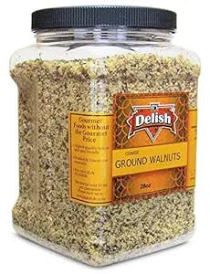 Gourmet Ground Walnuts (Pure Kosher Walnut Meal) by Its Delish – 28 Oz Jumbo Reusable Container – Healthy Baking, Cooking & Eating Recipes – Dairy & Egg Free, Protein-Packed Substitute for Flour