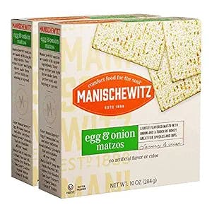 Manischewitz Egg & Onion Matzo 10oz (2 Pack) Crisp & Delicious Flavored Matzo, Not Kosher for Passover