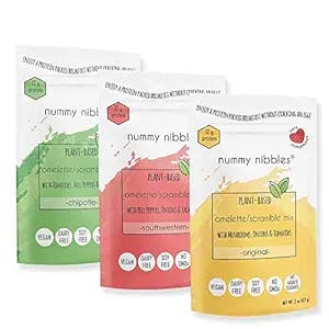 Certified Vegan Egg Mix - Nummy Nibbles Egg Substitute for Omelets and Scrambles-Variety 3-Pack(3x2 oz Packs)-Made with Chickpea Flour,Protein Packed,Non GMO,Soy Free-Plant Based Breakfast made easy