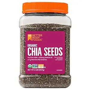 BetterBody Foods Organic Chia Seeds with Omega-3, Non-GMO, Gluten Free, Keto Diet Friendly, Vegan, Good Source of Fiber, 2 lbs, 32 Oz