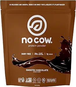 No Cow Vegan Protein Powder, Chocolate, 20g Plant Based Protein, Recyclable Bag, Dairy Free, Soy Free, No Sugar Added, Keto Friendly, Gluten Free, Naturally Sweetened, Non GMO, Kosher, 1.74 Pound