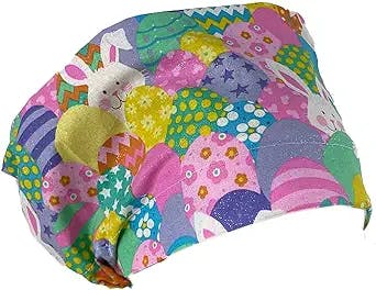 European Style Scrub Cap No Ribbon – Easter Eggs/Glitters- Scrub Hat for Women & Men tie Back | Working Cap with Holder. Bouffant, Scrub Hats for Women, Unisex Surgical Caps, Nurses Hats | Dr. Hats