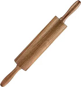 KITEISCAT Acacia Wooden Rolling Pin for Baking- Durable, Non-Stick Dough Roller with Handles- 17 Inches Long Baking Rolling Pin for Pizza, Fondant, Crust, Cookie & More- Classic Pastry Rolling Pin