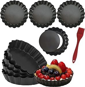 DATANYA 8 Pack Mini Tart Pans 4 Inch with Removable Bottom Round Nonstick Quiche Pan, Heavy Duty Fluted Side for Pies, Mousse Cakes, Dessert Baking (4 Inch 8pcs)