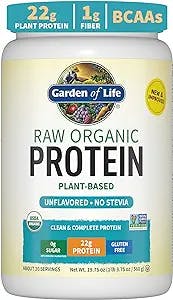Organic Vegan Unflavored Protein Powder - Garden of Life – 22g Complete Plant Based Raw Protein & BCAAs Plus Probiotics & Digestive Enzymes for Easy Digestion, Non-GMO Gluten-Free Lactose Free 1.2 LB
