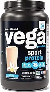 Vega Sport Premium Vegan Protein Powder Vanilla (20 Servings) 30g Protein, 5g BCAAs, Low Carb, Keto, Dairy/Gluten Free, Non GMO, Pea Protein for Women & Men, 1.8 lbs (Packaging May Vary)