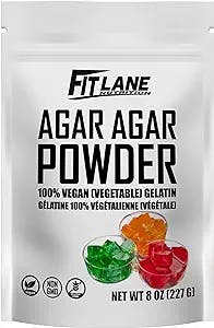Agar Agar Powder 8oz - Vegan Unflavored Gelatin Substitute - For Use in Baking Jello Sheets, DIY Petri Dishes, as a Thickener and Gummy Candy Mixes – Nutrient Rich, Keto Friendly and Gluten Free by Fit Lane Nutrition