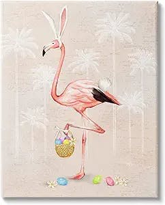 Stupell Industries Easter Flamingo Pink Bird Egg Hunt Basket Canvas Wall Art, 30 x 40, Beige