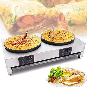 110V Commercial 16-Inch Electric Crepe Maker with A Drawer Type Warmer,Nonstick Crepe Pan Single Hotplate with Adjustable Temperature Control, Crepe Maker for Roti, Tortilla, Eggs, BBQ,No Plug(Dual Head Electric )