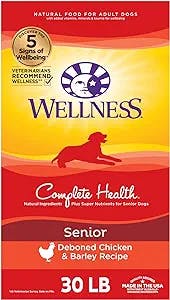 Wellness Complete Health Senior Dry Dog Food with Grains, Natural Ingredients, Made in USA with Real Meat, All Breeds (Chicken & Barley, 30-Pound Bag)
