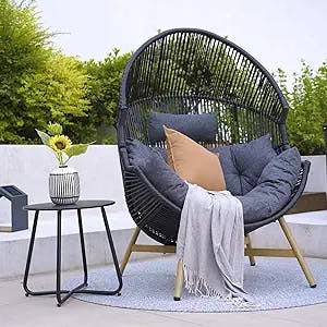 Grand patio Outdoor HOLAND Wicker Egg Chair, Patio Lounge Chair with Olefin Thick Cushion for Indoor and Outdoor, Living Room, Balcony, Porch, Poolside