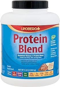 Lindberg Protein Blend - from Whey, Milk and Egg White - Sustained Release 4-Protein Blend - No Artificial Sweeteners or Flavors (5 Pounds, Natural Chocolate)