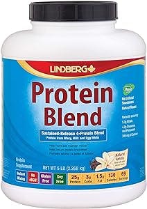 Lindberg Protein Blend - from Whey, Milk and Egg White - Sustained Release 4-Protein Blend - No Artificial Sweeteners or Flavors (5 Pounds, Natural Vanilla)
