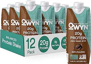 20g Protein Shake, Chia Flax and Pea vegan protein blend with Prebiotics, Superfood Greens, gluten free, soy free. (Chocolate, 12 Pack)