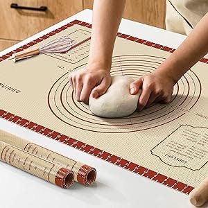 Silicone Baking Mat,26" x 16" Extra Thick Large Non Stick Sheet Mat with Measurement Non-slip Dough Rolling Mat,Reusable Food Grade Silicone Counter Mat for Making Cookies,Macarons,Bread and Pastry